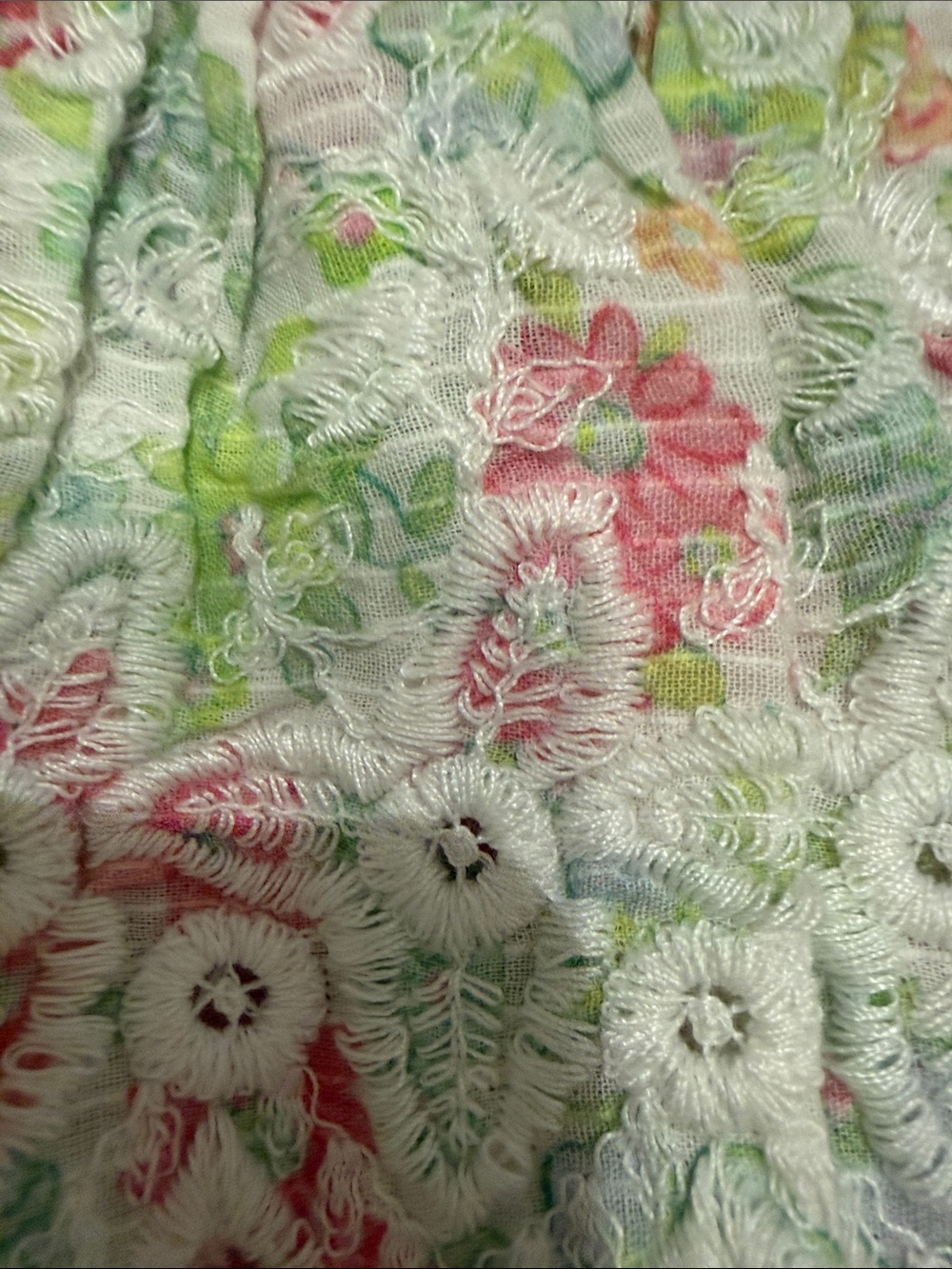 LoveShackFancy Floral Tiered Mini Skirt - Pink & Green on Cream - Picture 4 of 4